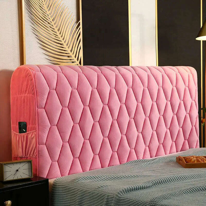 KIMLUD, Luxury Thicken Velvet Quilted Headboard Cover Solid Color High Grade All-inclusive Bedside Cover Soft Plush Bed Head Cover, Pink / W150 x H68cm, KIMLUD APPAREL - Womens Clothes
