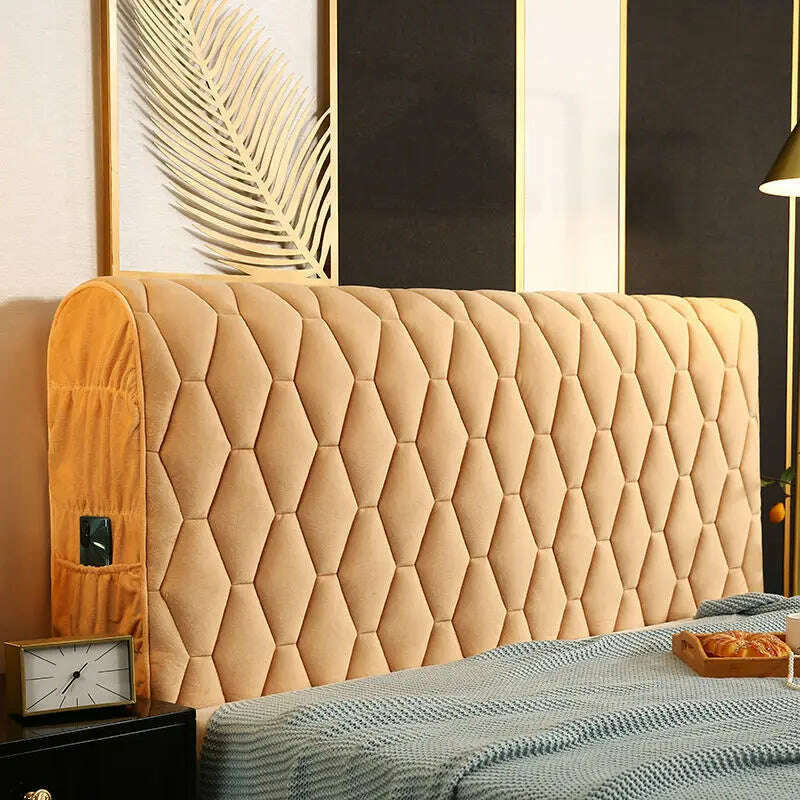 KIMLUD, Luxury Thicken Velvet Quilted Headboard Cover Solid Color High Grade All-inclusive Bedside Cover Soft Plush Bed Head Cover, Champagne / W150 x H68cm, KIMLUD APPAREL - Womens Clothes