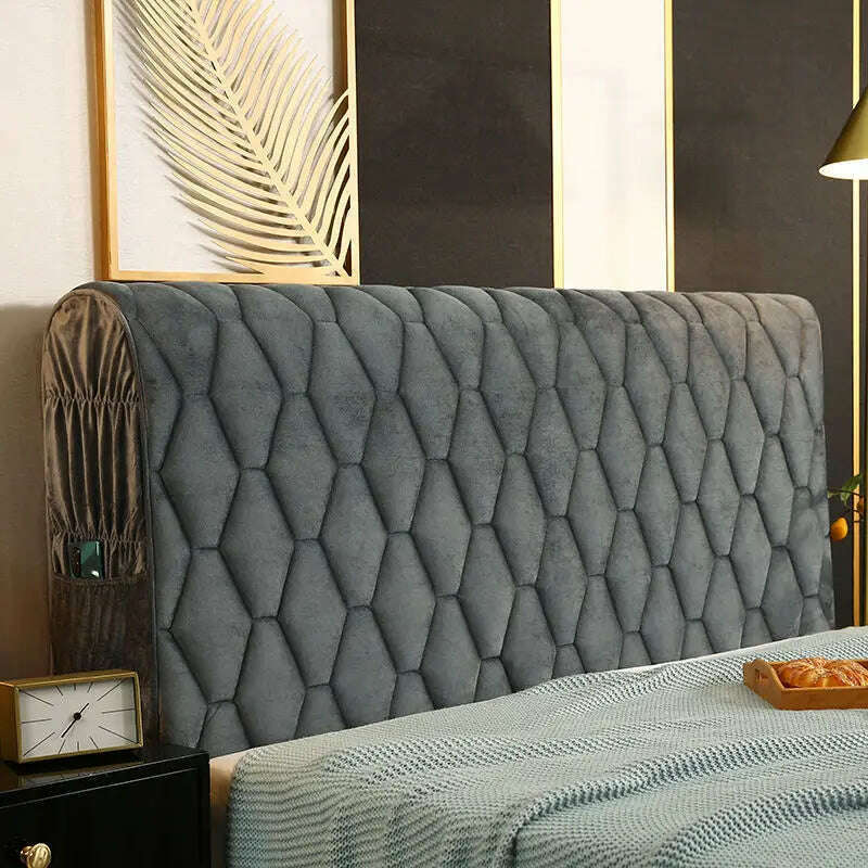 KIMLUD, Luxury Thicken Velvet Quilted Headboard Cover Solid Color High Grade All-inclusive Bedside Cover Soft Plush Bed Head Cover, Dark Gray / W150 x H68cm, KIMLUD APPAREL - Womens Clothes