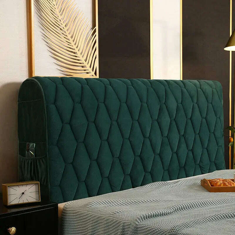 KIMLUD, Luxury Thicken Velvet Quilted Headboard Cover Solid Color High Grade All-inclusive Bedside Cover Soft Plush Bed Head Cover, Dark Green / W150 x H68cm, KIMLUD APPAREL - Womens Clothes