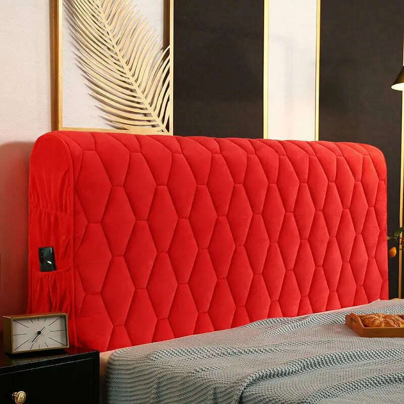 KIMLUD, Luxury Thicken Velvet Quilted Headboard Cover Solid Color High Grade All-inclusive Bedside Cover Soft Plush Bed Head Cover, Red / W150 x H68cm, KIMLUD APPAREL - Womens Clothes