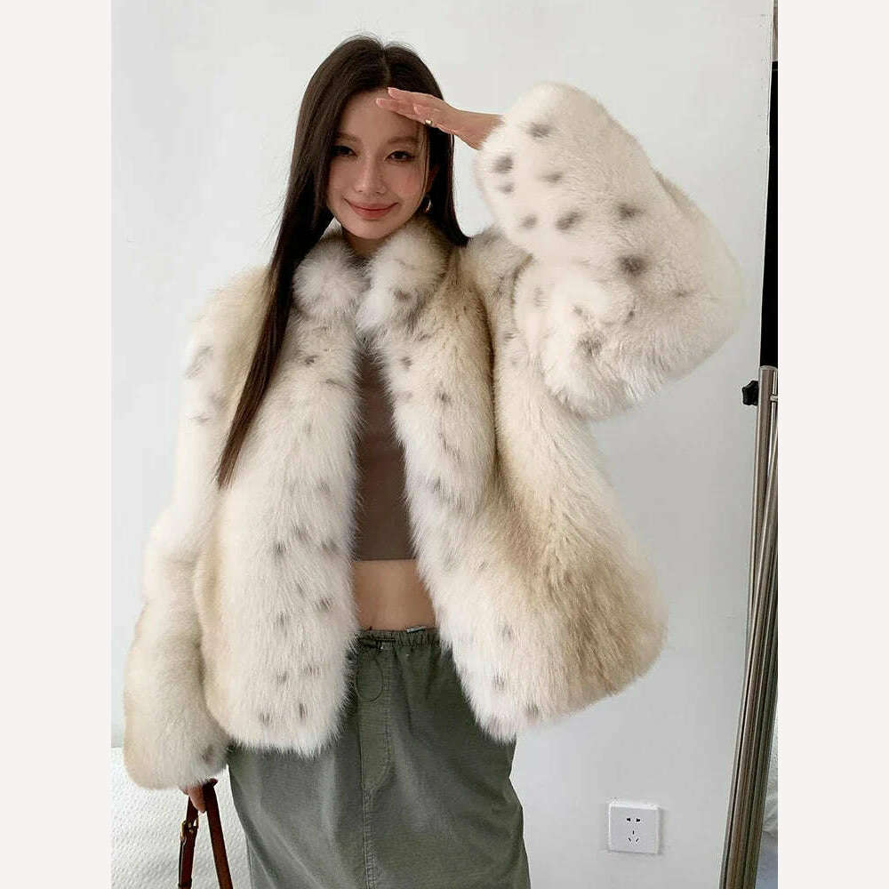 KIMLUD, Luxury Tie-dye Fluffy Real Fur Coat for Women 2024 New High-end Simple Stand Collar Genuine Leather Fox Fur Jacket Winter, KIMLUD Womens Clothes