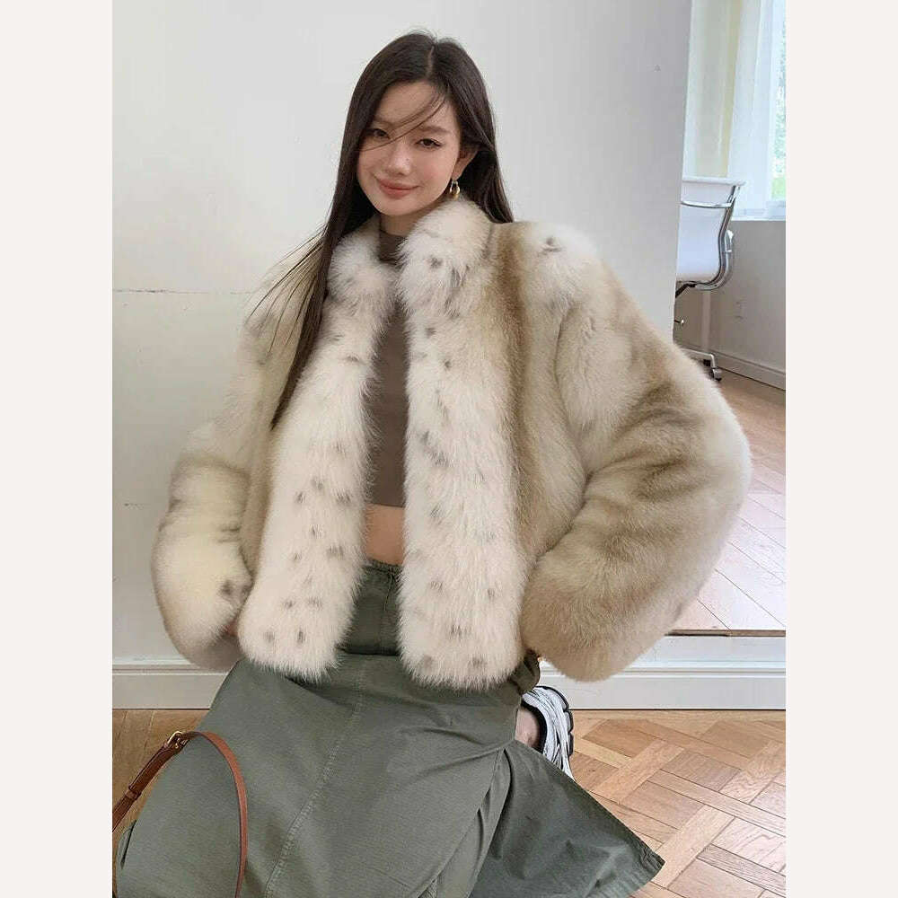 KIMLUD, Luxury Tie-dye Fluffy Real Fur Coat for Women 2024 New High-end Simple Stand Collar Genuine Leather Fox Fur Jacket Winter, KIMLUD Womens Clothes