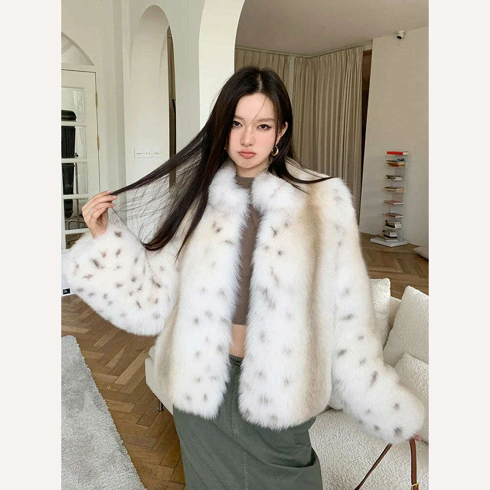 KIMLUD, Luxury Tie-dye Fluffy Real Fur Coat for Women 2024 New High-end Simple Stand Collar Genuine Leather Fox Fur Jacket Winter, KIMLUD Womens Clothes