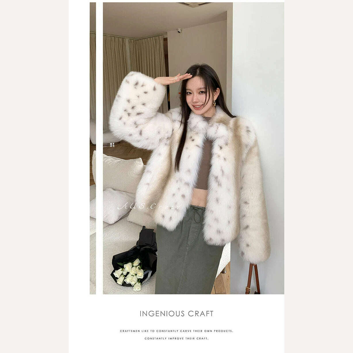 KIMLUD, Luxury Tie-dye Fluffy Real Fur Coat for Women 2024 New High-end Simple Stand Collar Genuine Leather Fox Fur Jacket Winter, KIMLUD Womens Clothes