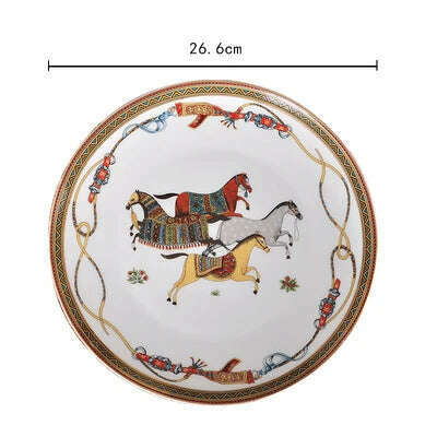 KIMLUD, Luxury War Horse Bone China Dinnerware Set Royal Feast Jingdezhen Porcelain Western Plate Dish Home Decoration Wedding Gifts, 10 inch plate, KIMLUD APPAREL - Womens Clothes