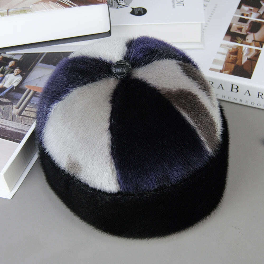 Luxury Winter Unisex Top Real Mink Fur Bomber Hat Unisex Genuine Marten Head Warm Black/Brown Caps Best Gift For Parents Gorras - KIMLUD