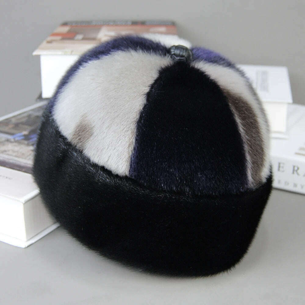 Luxury Winter Unisex Top Real Mink Fur Bomber Hat Unisex Genuine Marten Head Warm Black/Brown Caps Best Gift For Parents Gorras - KIMLUD