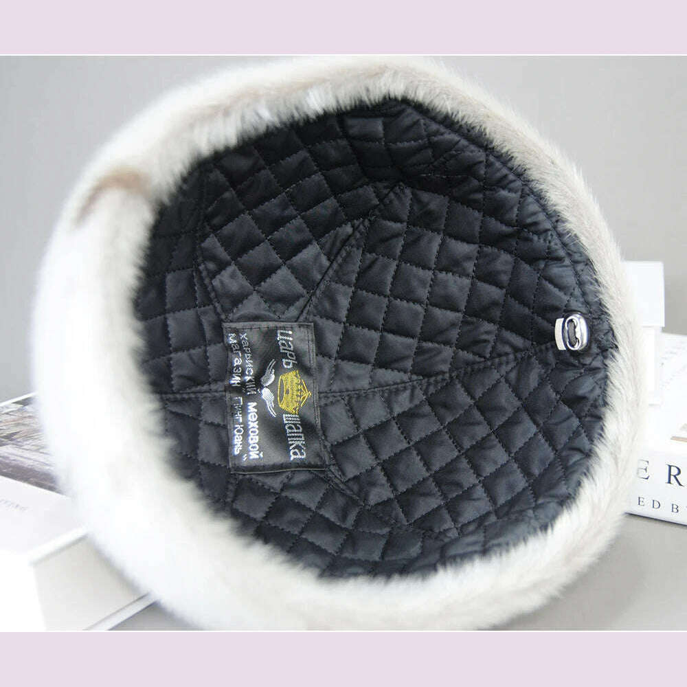 Luxury Winter Unisex Top Real Mink Fur Bomber Hat Unisex Genuine Marten Head Warm Black/Brown Caps Best Gift For Parents Gorras - KIMLUD