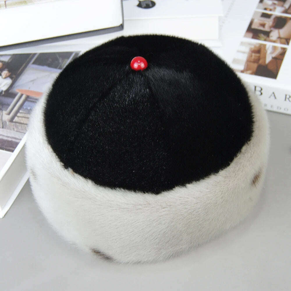Luxury Winter Unisex Top Real Mink Fur Bomber Hat Unisex Genuine Marten Head Warm Black/Brown Caps Best Gift For Parents Gorras - KIMLUD
