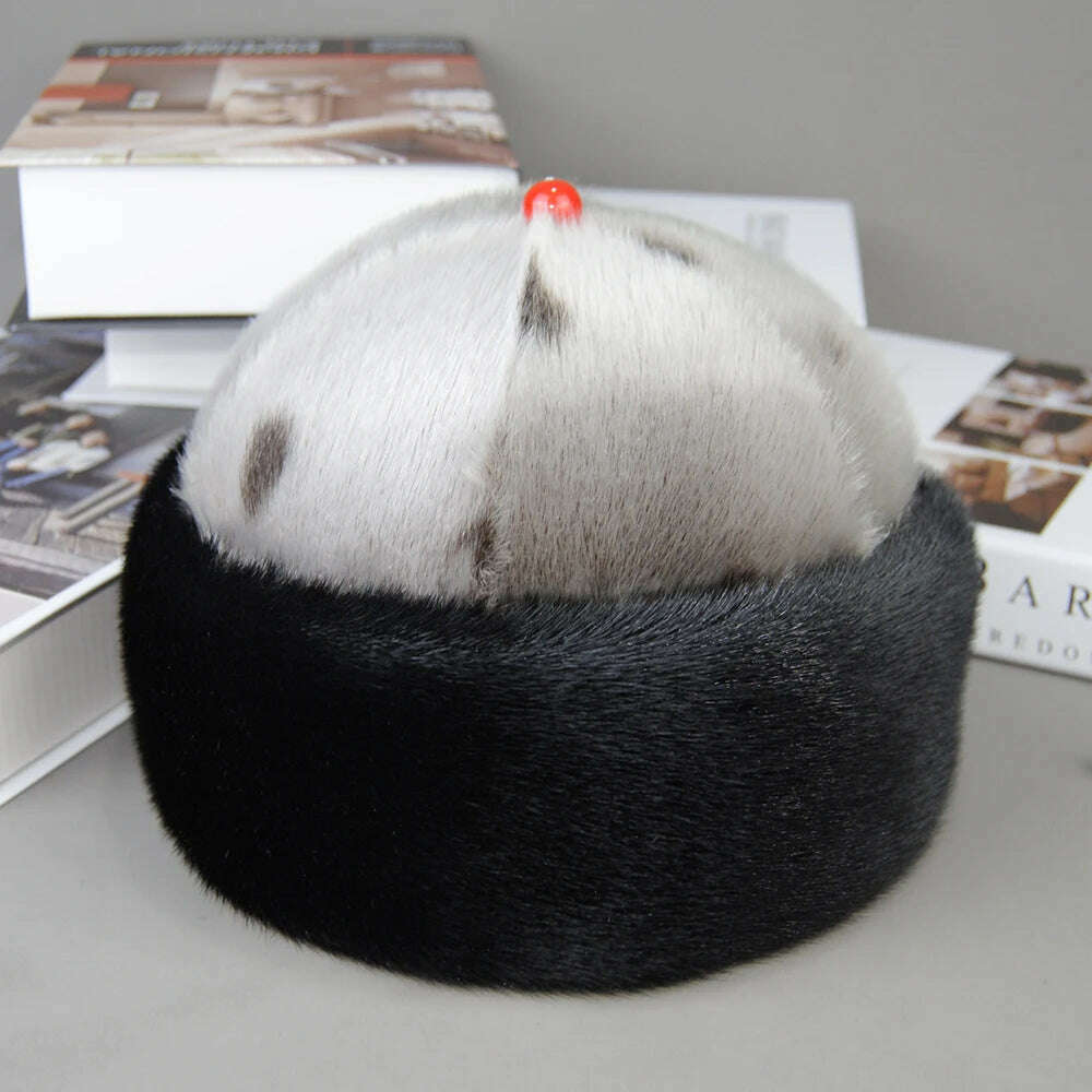 Luxury Winter Unisex Top Real Mink Fur Bomber Hat Unisex Genuine Marten Head Warm Black/Brown Caps Best Gift For Parents Gorras - KIMLUD