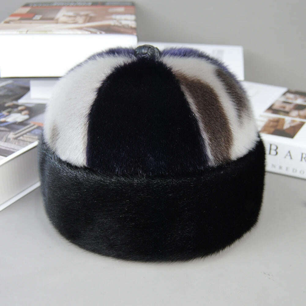 Luxury Winter Unisex Top Real Mink Fur Bomber Hat Unisex Genuine Marten Head Warm Black/Brown Caps Best Gift For Parents Gorras - KIMLUD