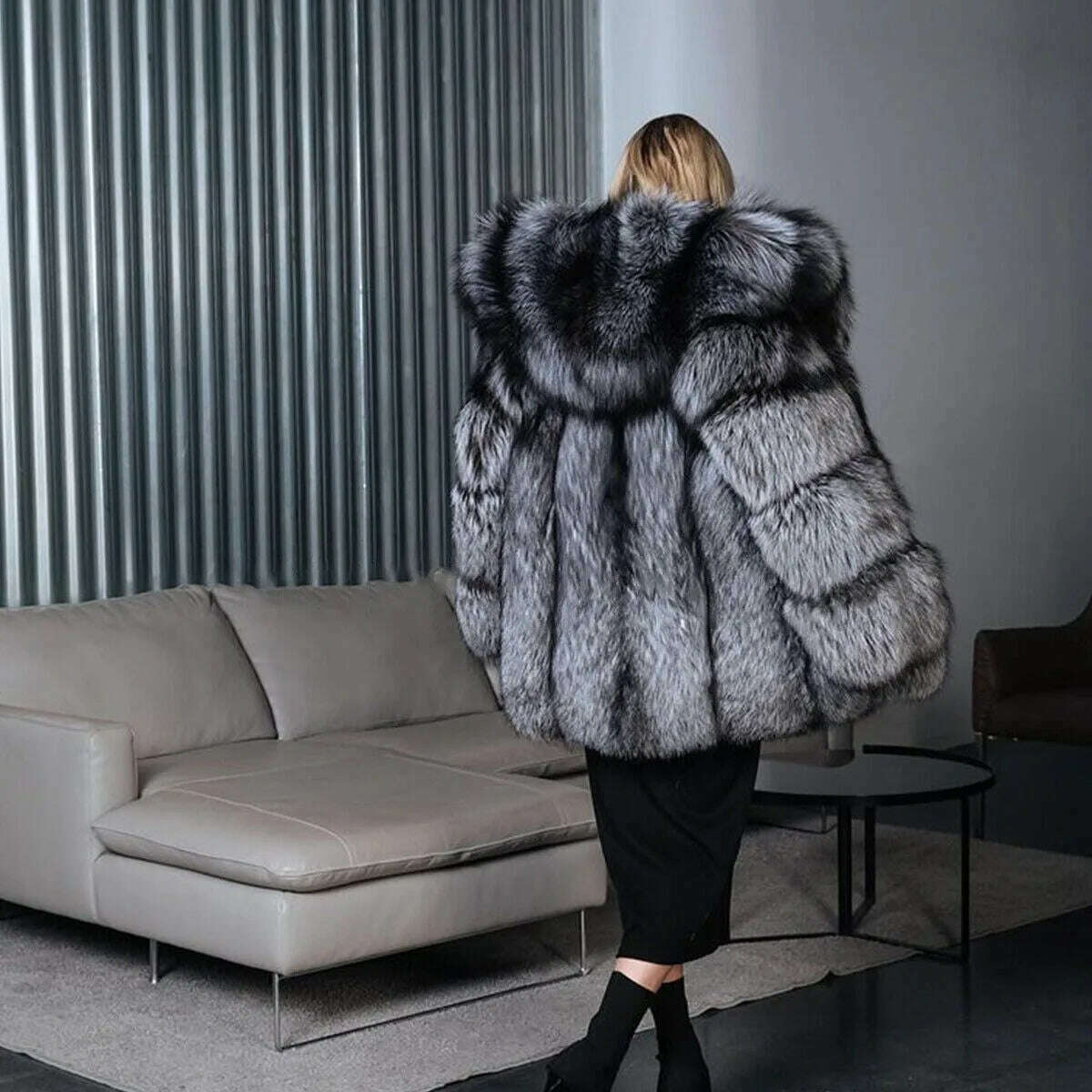 KIMLUD, Luxury Women Real Silver Fox Fur Coats Jacket Full Pelt Fluffy Fur Hood Overcoat authentic genuine fur coats free shipping, KIMLUD Womens Clothes