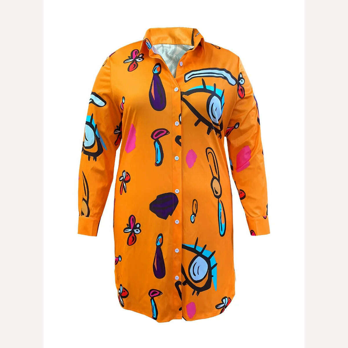 KIMLUD, LW Plus Size Casual Print Croci Shirt Dress 2024 Women Autumn Winter Turndown Collar Long Sleeve Wrapped Skirt Mini Dresses, KIMLUD Womens Clothes