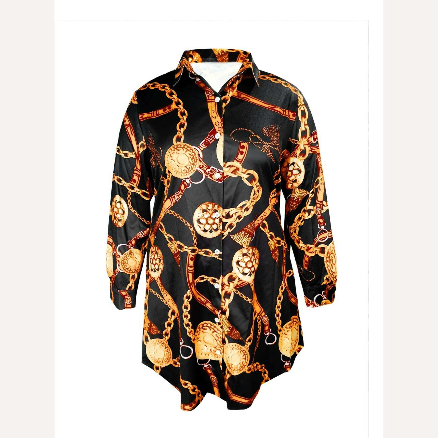KIMLUD, LW Plus Size Casual Print Croci Shirt Dress 2024 Women Autumn Winter Turndown Collar Long Sleeve Wrapped Skirt Mini Dresses, KIMLUD Womens Clothes