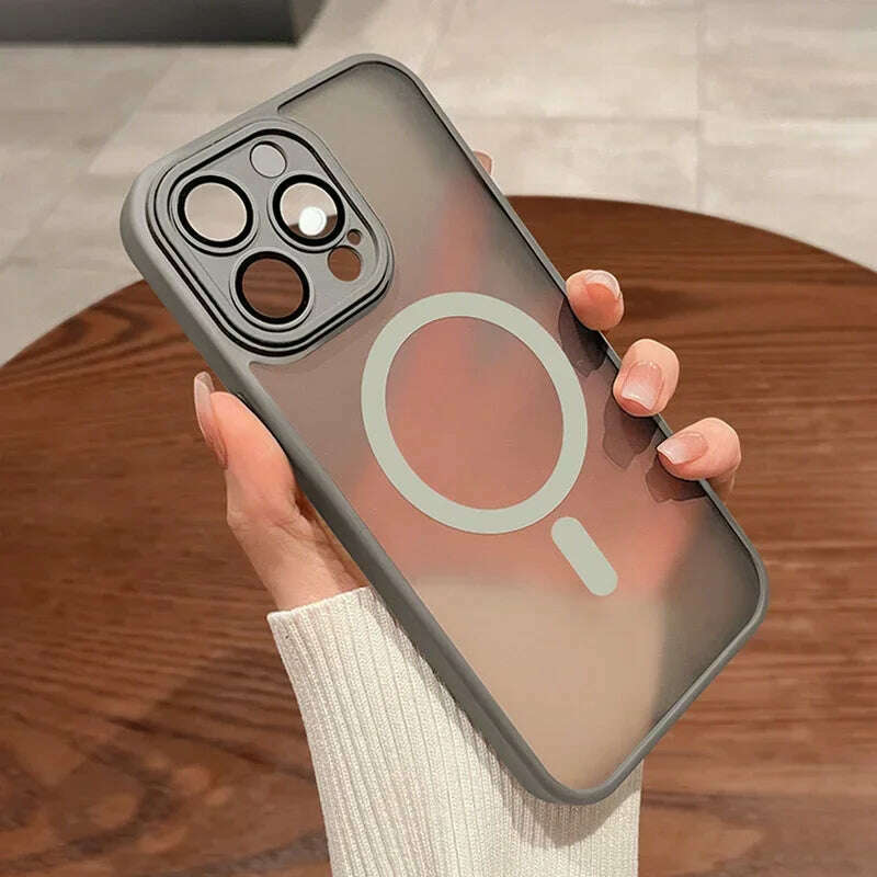 Magnetic Luxury Matte Translucent Armor Shockproof Case For iPhone 14 13 12 11 15 Pro Max Plus For Magsafe Wireless Charge Cover - KIMLUD