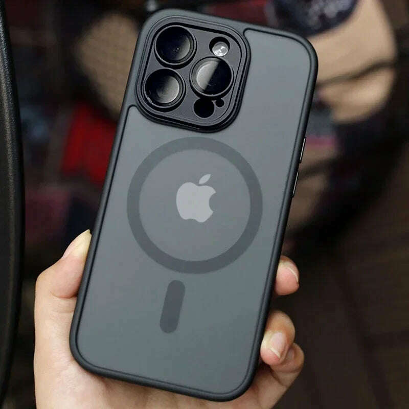 Magnetic Luxury Matte Translucent Armor Shockproof Case For iPhone 14 13 12 11 15 Pro Max Plus For Magsafe Wireless Charge Cover - KIMLUD