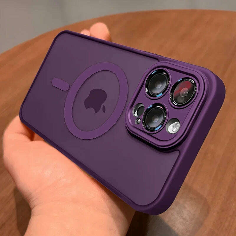 Magnetic Luxury Matte Translucent Armor Shockproof Case For iPhone 14 13 12 11 15 Pro Max Plus For Magsafe Wireless Charge Cover - KIMLUD