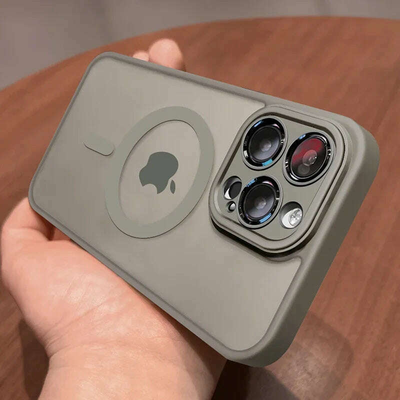 Magnetic Luxury Matte Translucent Armor Shockproof Case For iPhone 14 13 12 11 15 Pro Max Plus For Magsafe Wireless Charge Cover - KIMLUD
