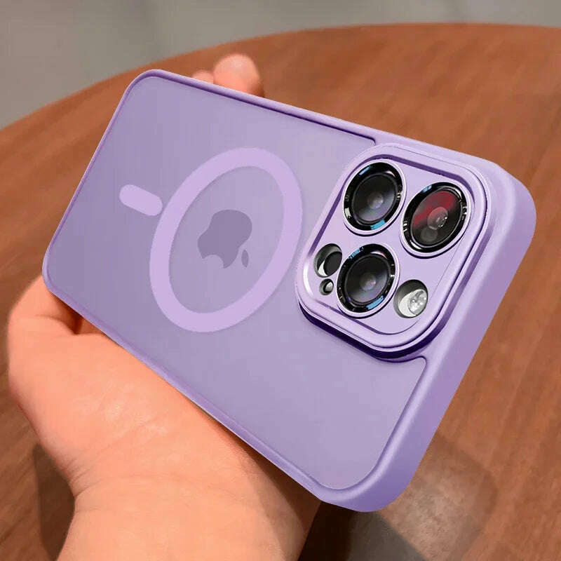 Magnetic Luxury Matte Translucent Armor Shockproof Case For iPhone 14 13 12 11 15 Pro Max Plus For Magsafe Wireless Charge Cover - KIMLUD