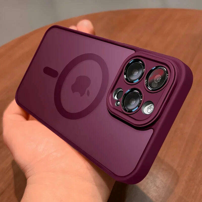 Magnetic Luxury Matte Translucent Armor Shockproof Case For iPhone 14 13 12 11 15 Pro Max Plus For Magsafe Wireless Charge Cover - KIMLUD