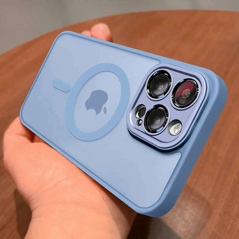 Magnetic Luxury Matte Translucent Armor Shockproof Case For iPhone 14 13 12 11 15 Pro Max Plus For Magsafe Wireless Charge Cover - KIMLUD