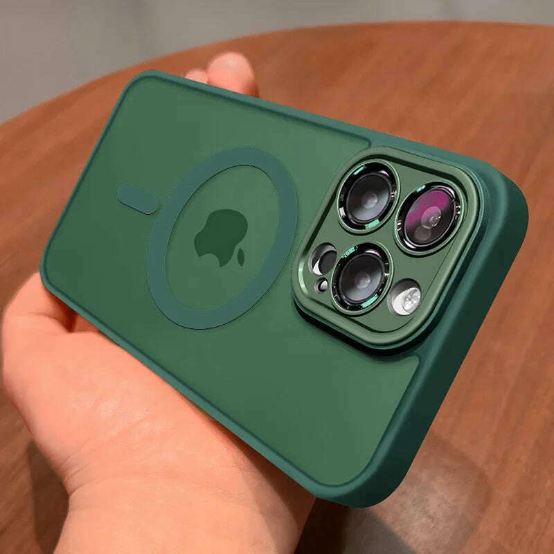 Magnetic Luxury Matte Translucent Armor Shockproof Case For iPhone 14 13 12 11 15 Pro Max Plus For Magsafe Wireless Charge Cover - KIMLUD