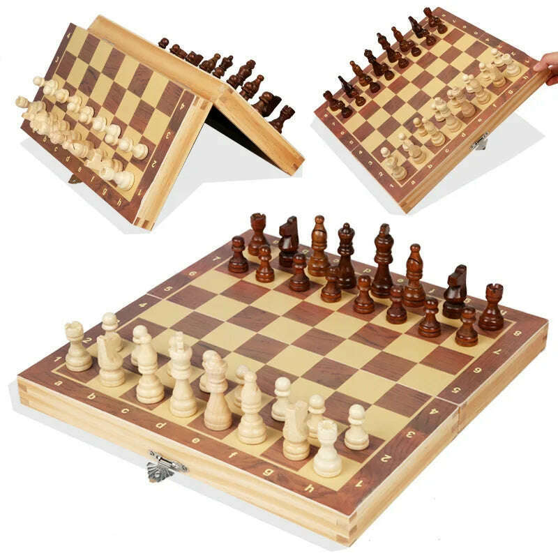 KIMLUD, Magnetic Wooden Folding Chess Set Felted Game Board 24cm*24cm Interior Storage Adult Kids Gift Family Game Chess Board, KIMLUD Womens Clothes
