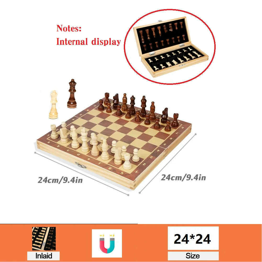 KIMLUD, Magnetic Wooden Folding Chess Set Felted Game Board 24cm*24cm Interior Storage Adult Kids Gift Family Game Chess Board, KIMLUD Womens Clothes