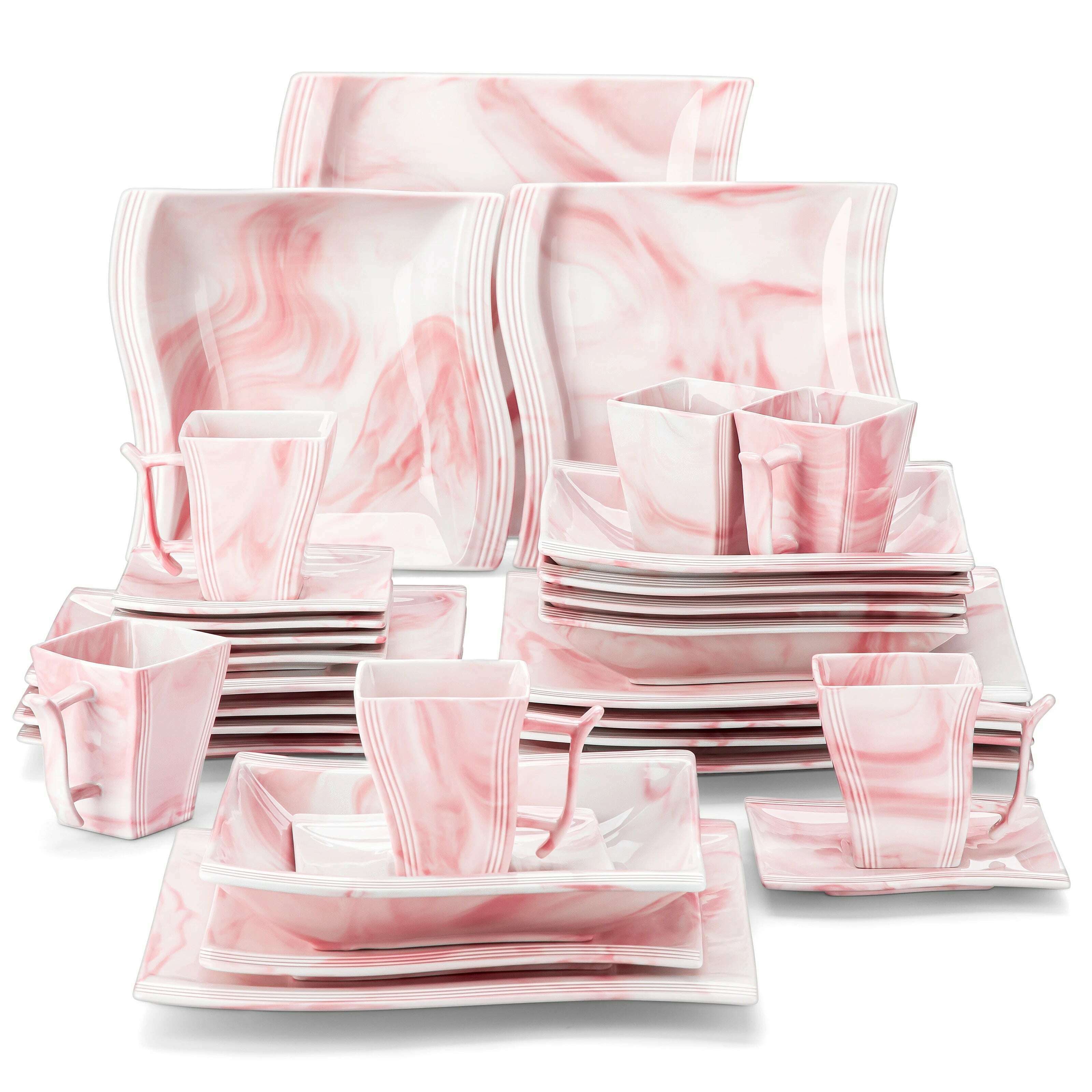 KIMLUD, MALACASA Flora 30-Piece Marble Pink Porcelain Dinnerware Set with 6*Dinner ,Dessert,Soup Plate,Cups&Saucers Two color optional, Pink / 30 piece / UNITED KINGDOM, KIMLUD APPAREL - Womens Clothes