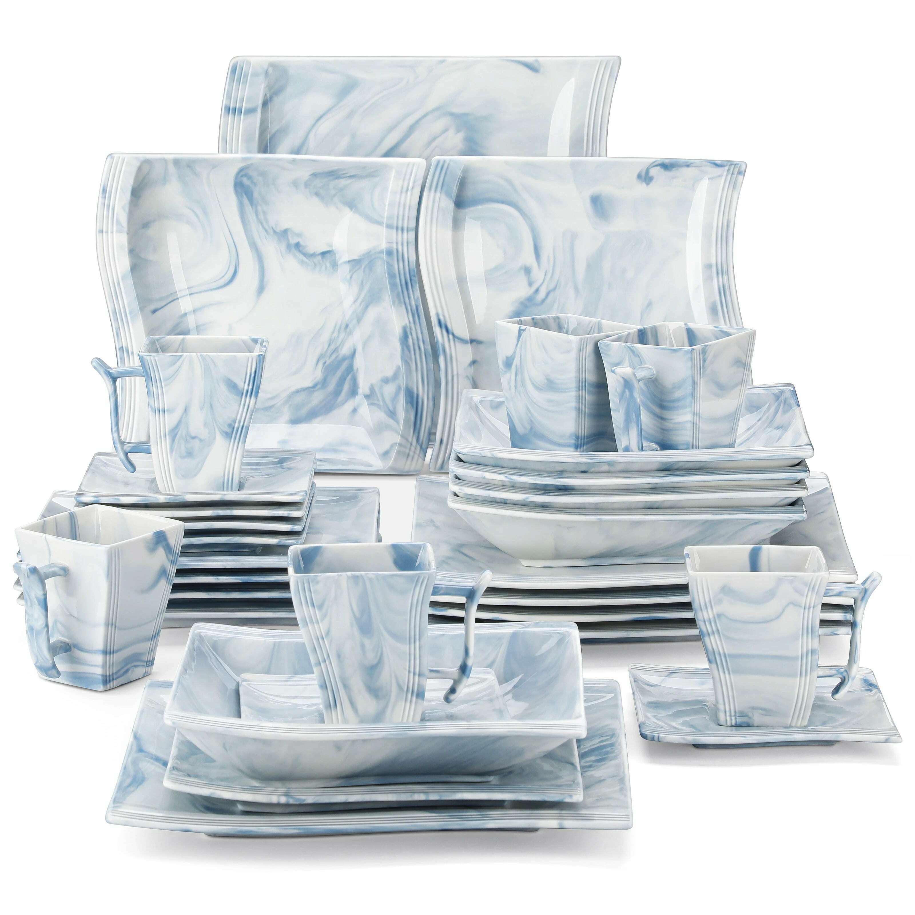 KIMLUD, MALACASA Flora 30-Piece Marble Pink Porcelain Dinnerware Set with 6*Dinner ,Dessert,Soup Plate,Cups&Saucers Two color optional, Blue / 60 piece / GERMANY, KIMLUD APPAREL - Womens Clothes