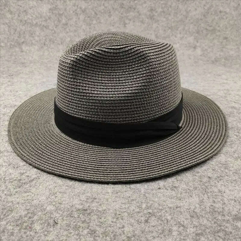 KIMLUD, Male Foldable Big Head Straw Hat Panama Summer Outdoors Cowboy Hat Sandy Beach Sun Hats Man Plus Size Fedora Hat 57CM 60CM 64CM, gray / 61cm-64cm, KIMLUD APPAREL - Womens Clothes