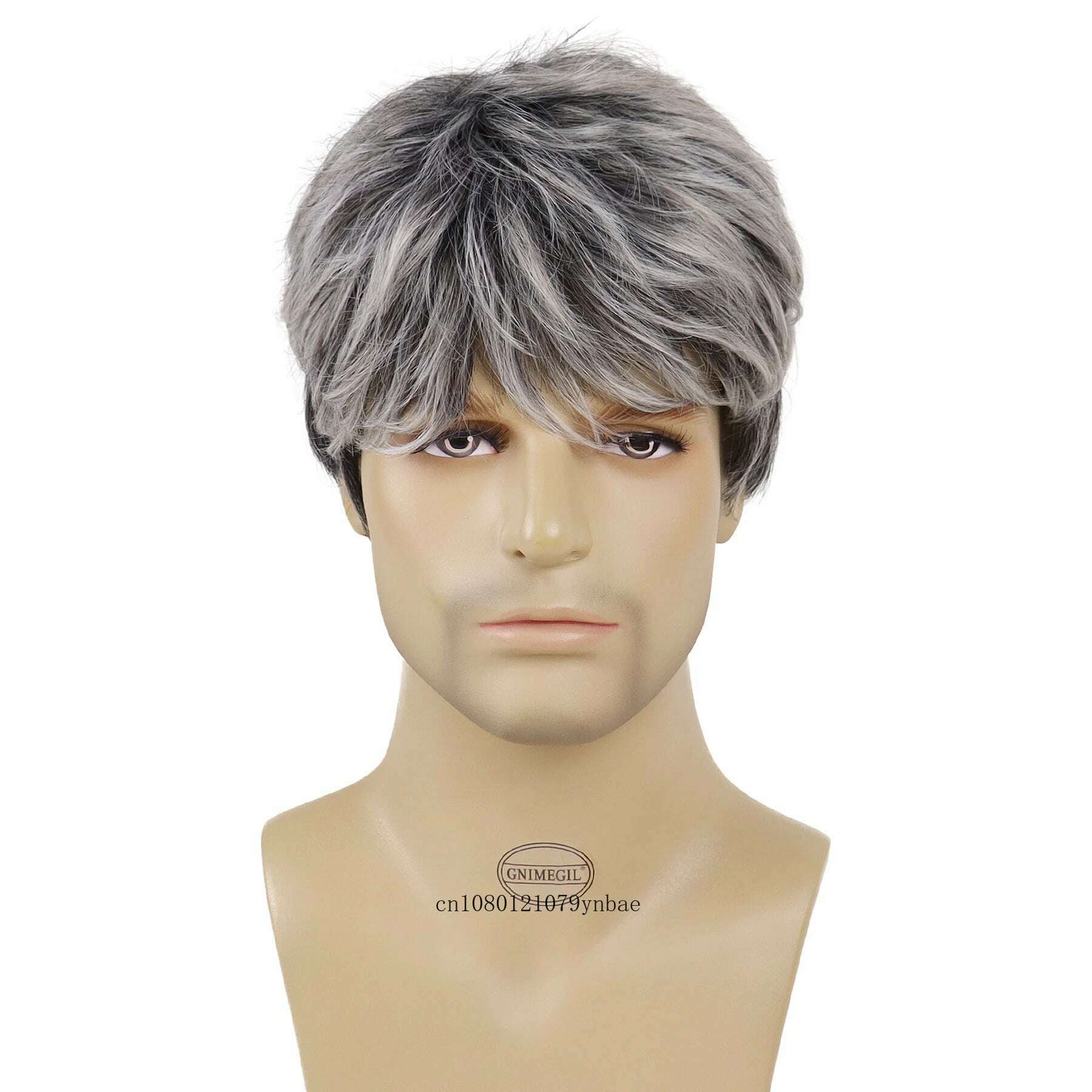 KIMLUD, Male Mix Grey Wigs Synthetic Hair Short Wig with Bangs for Men Daddy Hairstyles Gifts Daily Cosplay Costume Party Heat Resistant, KIMLUD Womens Clothes