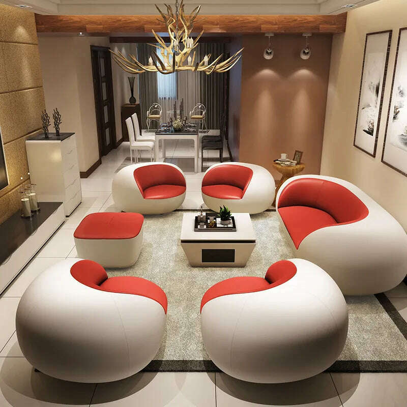 MANBAS Italian Genuine Leather Couch Top Grade Cow Leather Sofas Personality Creativity Living Room Chair Arc Modern Furniture - KIMLUD