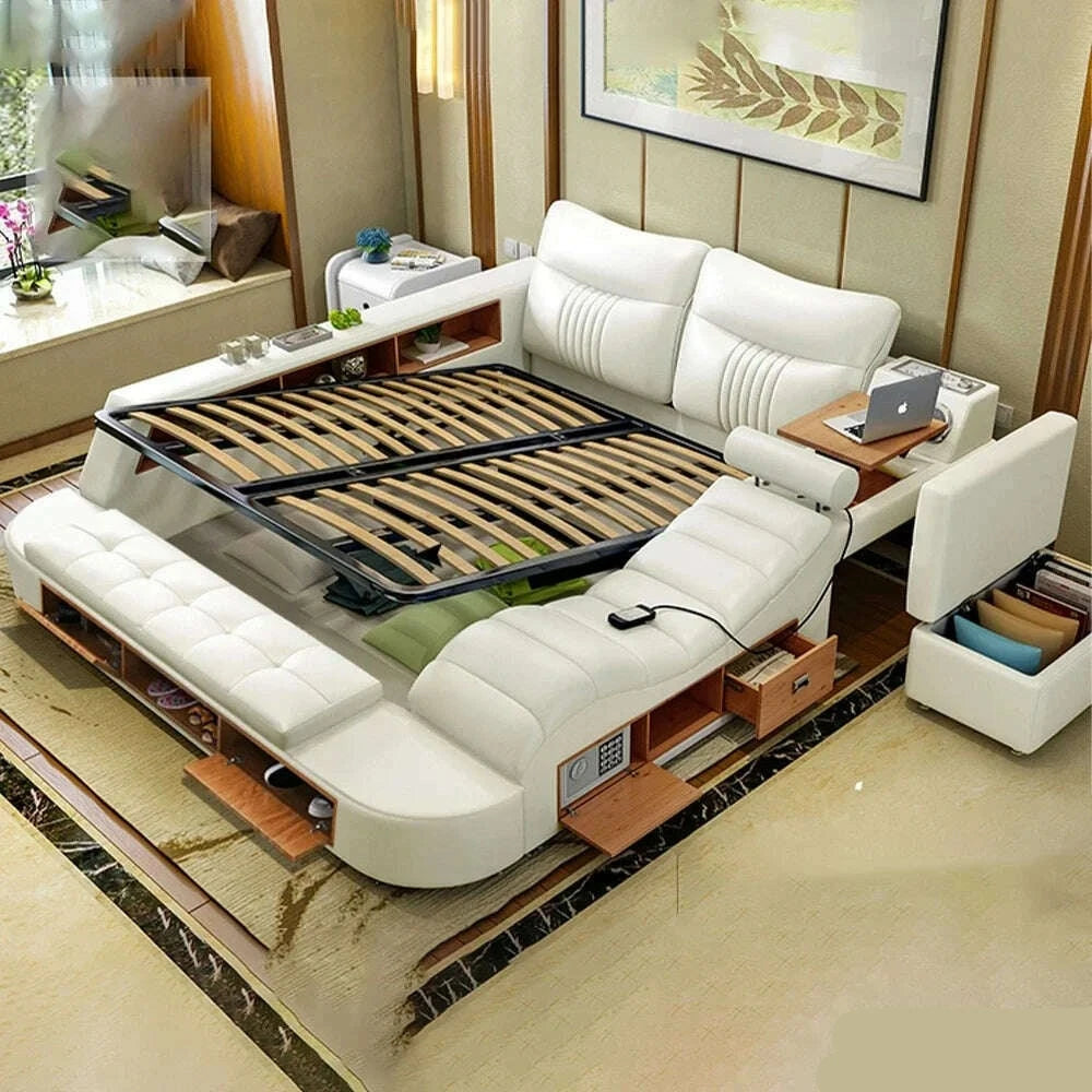 KIMLUD, MANBAS Tech Smart Bed Frame | Multifunctional Ultimate Bed with Massage Tatami and Speaker | Genuine Leather Upholstered Bed, KIMLUD Womens ClothesKIMLUD, MANBAS Tech Smart Bed Frame | Multifunctional Ultimate Bed with Massage Tatami and Speaker | Genuine Leather Upholstered Bed, bed with high box, KIMLUD APPAREL - Womens Clothes
