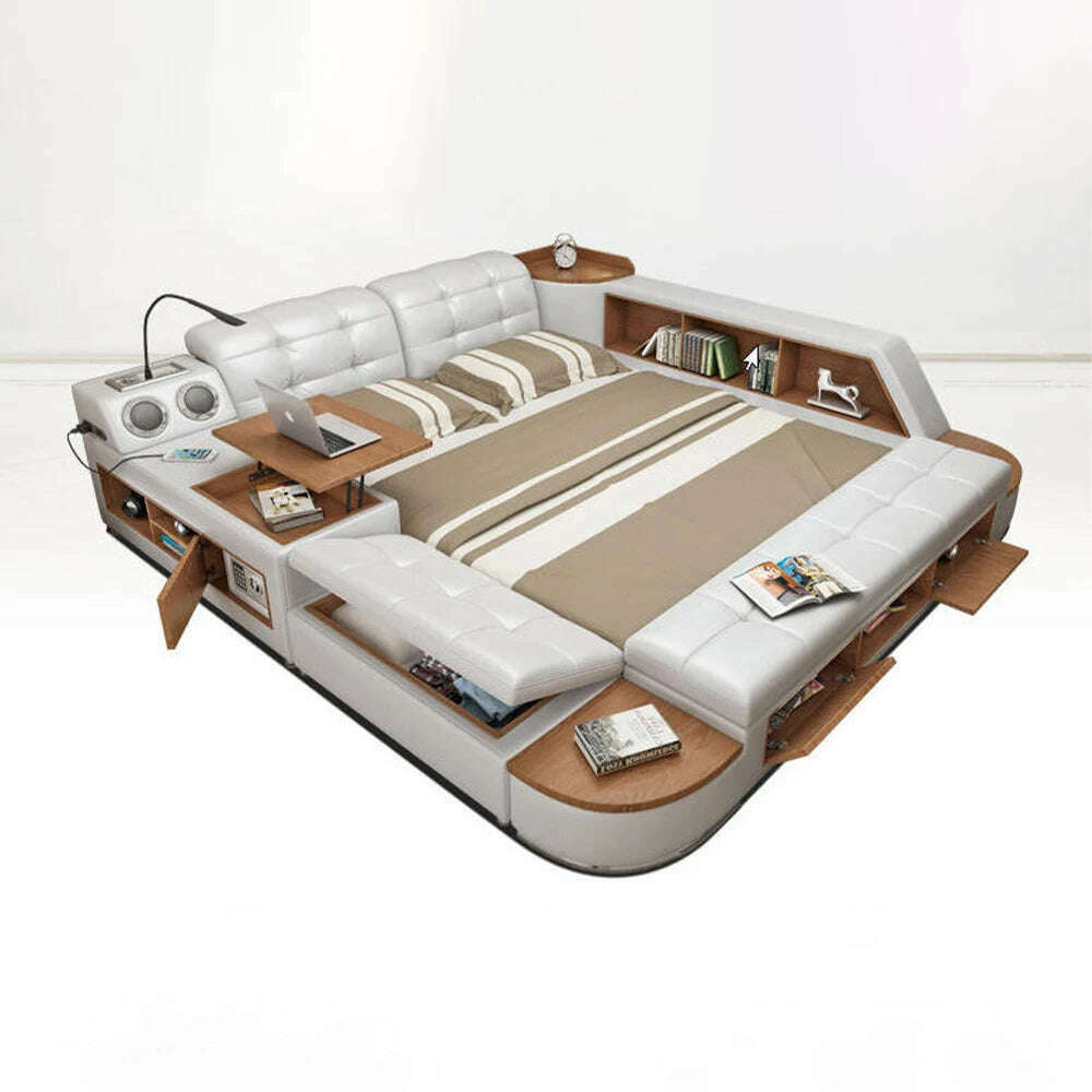 KIMLUD, MANBAS Tech Smart Bed Frame | Multifunctional Ultimate Bed with Tatami,Bluetooth and Speaker | Genuine Leather Upholstered Camas, KIMLUD Womens ClothesKIMLUD, MANBAS Tech Smart Bed Frame | Multifunctional Ultimate Bed with Tatami,Bluetooth and Speaker | Genuine Leather Upholstered Camas, bed without mattress, KIMLUD APPAREL - Womens Clothes