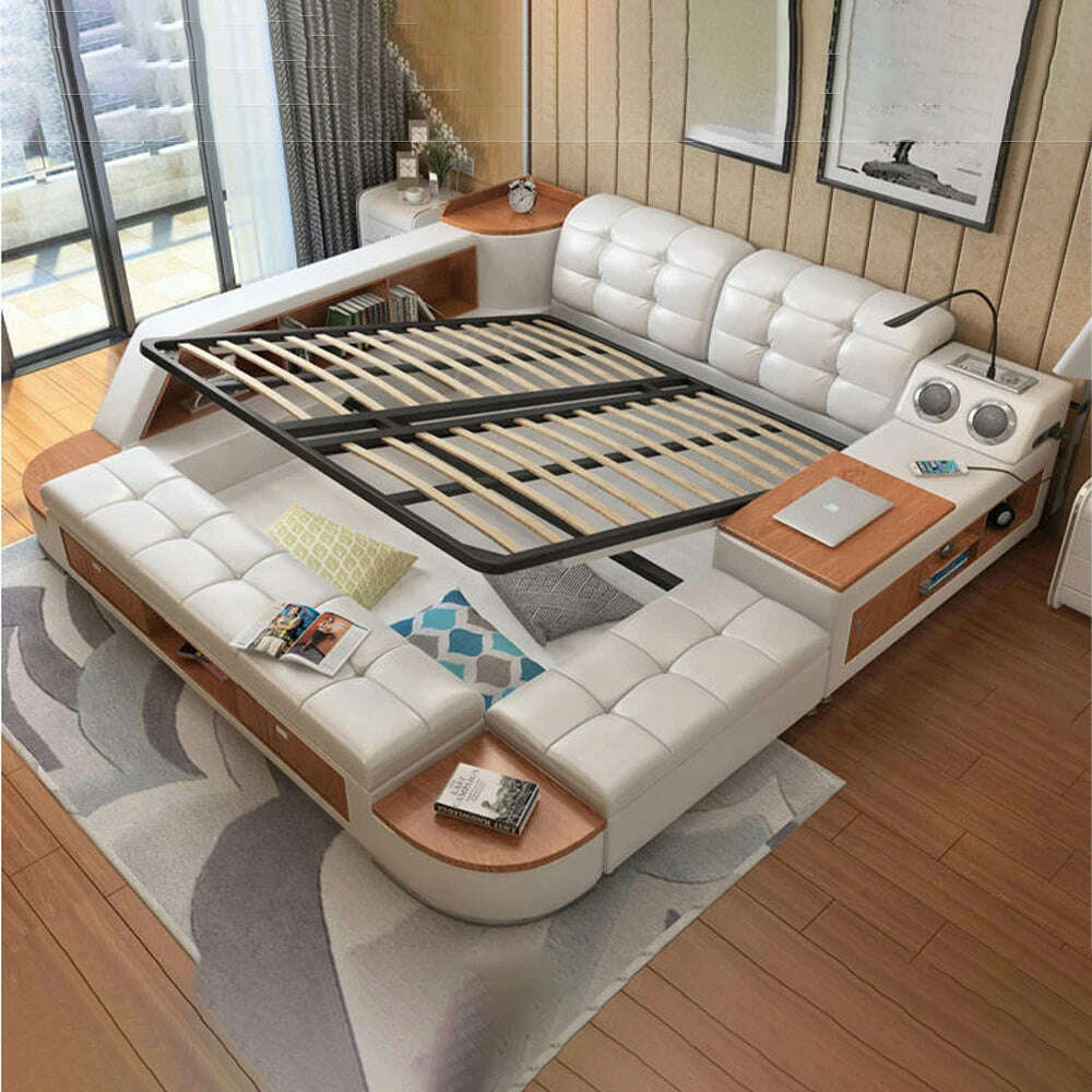 KIMLUD, MANBAS Tech Smart Bed Frame | Multifunctional Ultimate Bed with Tatami,Bluetooth and Speaker | Genuine Leather Upholstered Camas, KIMLUD Womens ClothesKIMLUD, MANBAS Tech Smart Bed Frame | Multifunctional Ultimate Bed with Tatami,Bluetooth and Speaker | Genuine Leather Upholstered Camas, bed with high box, KIMLUD APPAREL - Womens Clothes