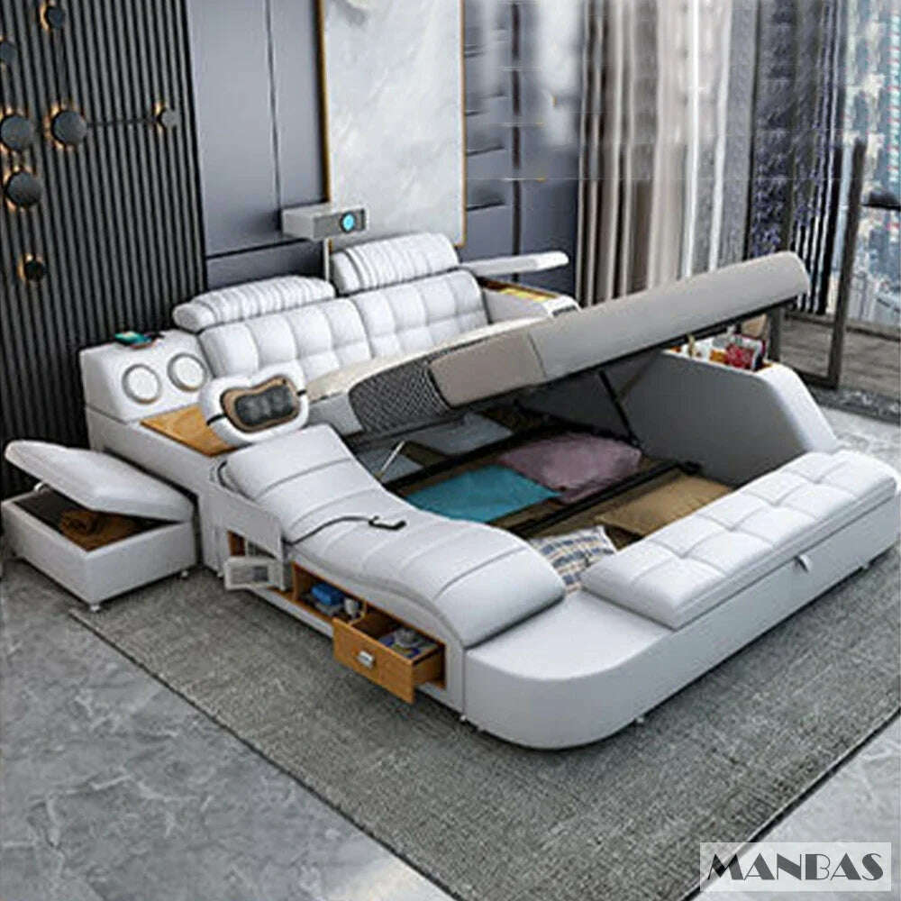 KIMLUD, MANBAS Tech Smart Genuine Leather Bed | Multifunctional Ultimate Beds | Massage Tatami Bed with Speaker, USB | Upholstered Lit, KIMLUD Womens ClothesKIMLUD, MANBAS Tech Smart Genuine Leather Bed | Multifunctional Ultimate Beds | Massage Tatami Bed with Speaker, USB | Upholstered Lit, bed with hig box, KIMLUD APPAREL - Womens Clothes