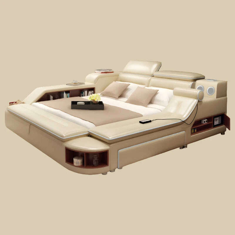 KIMLUD, MANBAS Ultimate Tech Smart Bed with Multifunctional Frame and Genuine Leather Upholstery Tatami Massage Double Beds Frame, bed frame 2, KIMLUD APPAREL - Womens Clothes