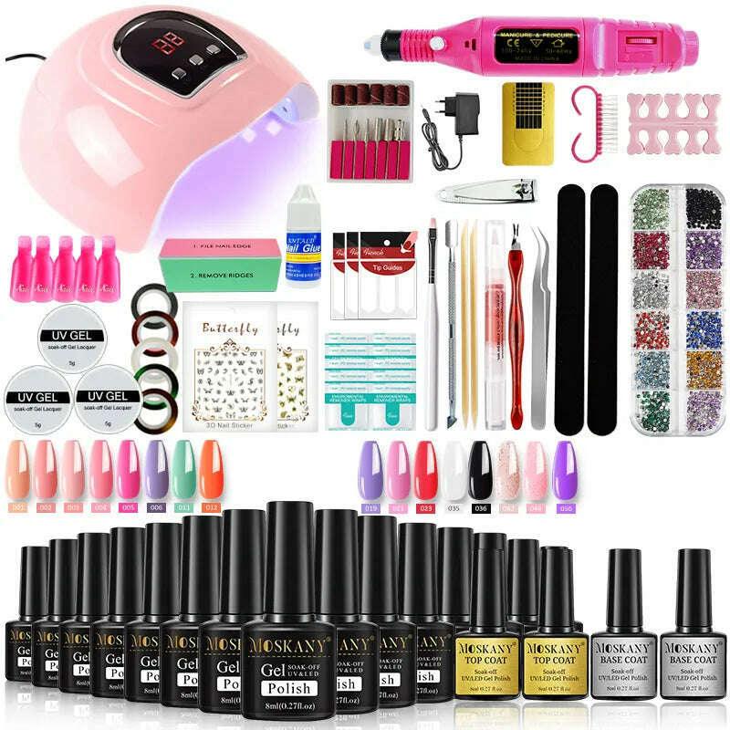 KIMLUD, Manicure Sets Extend Semi-permanent Varnish Tools Kit with UV Lamp Polish Set Nail Drill Supplies for Professionals, KIMLUD Womens Clothes