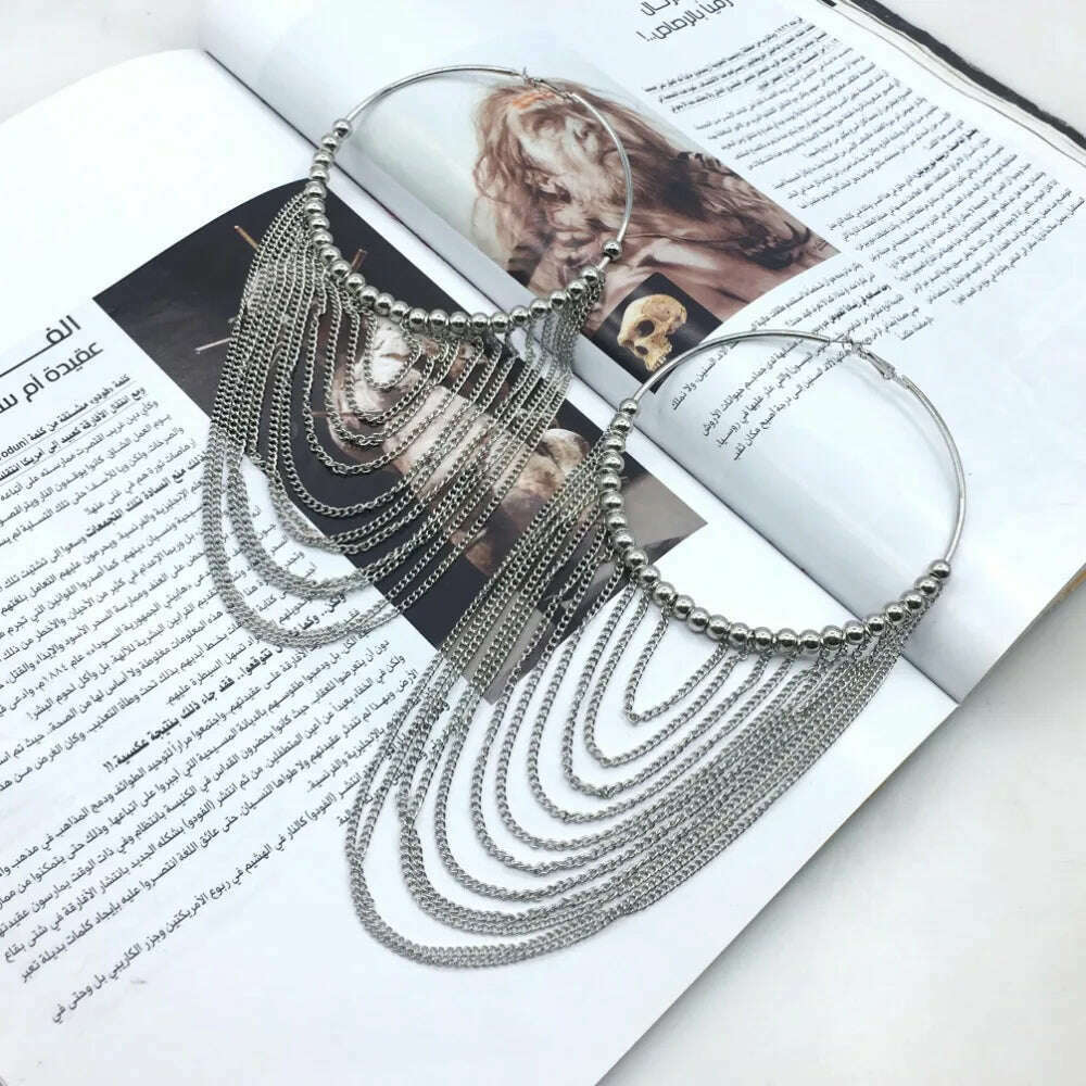 MANILAI Fashion Circular Metal Long Tassel Earrings For Women Indian Jewelry Chain Dangle Earrings Gold Color Ball Pendientes - KIMLUD