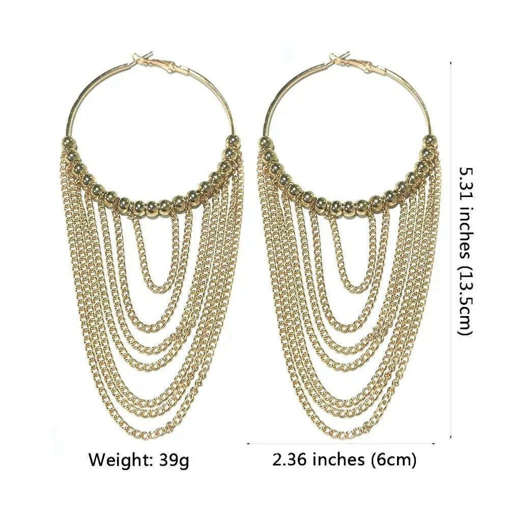 MANILAI Fashion Circular Metal Long Tassel Earrings For Women Indian Jewelry Chain Dangle Earrings Gold Color Ball Pendientes - KIMLUD