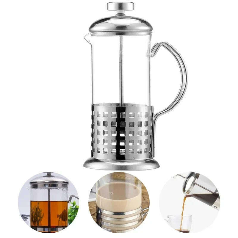 Manual Coffee Espresso Maker Pot French Coffee Tea Percolator Filter Stainless Steel Glass Teapot Cafetiere Press Plunger 350ml - KIMLUD