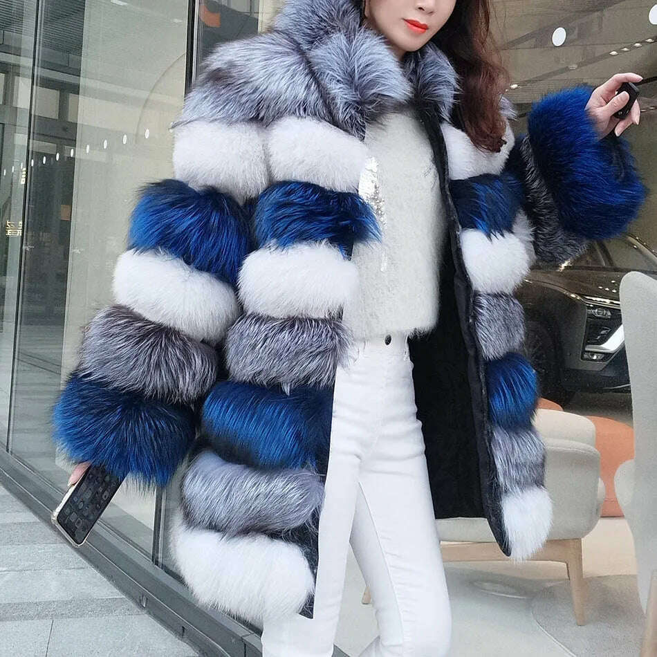 KIMLUD, Maomaokong 2023 Real Fur Coat Winter Women Silver Fox Fur Luxury Warm Thick Furry Fox Fur Coat Long Natural Fur Jackets, KIMLUD Womens Clothes