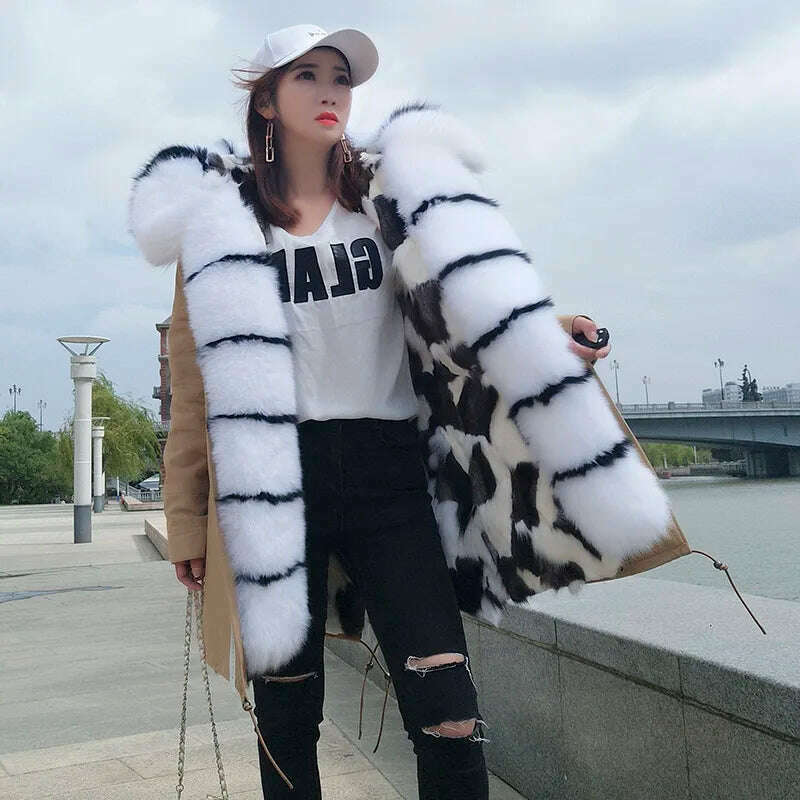 KIMLUD, MAOMAOKONG 2023 Winter Women Real Fur Coat Fox Fur Liner Warm Jacket With Natural Fur Collar Silver Fox Big Collar Long Parkas, 10 / S, KIMLUD APPAREL - Womens Clothes