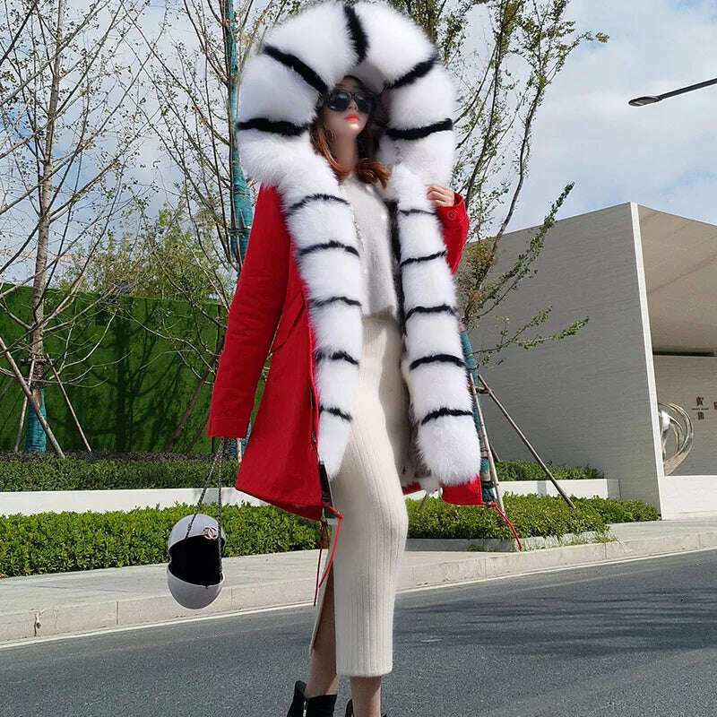 KIMLUD, MAOMAOKONG 2023 Winter Women Real Fur Coat Fox Fur Liner Warm Jacket With Natural Fur Collar Silver Fox Big Collar Long Parkas, 5 / S, KIMLUD APPAREL - Womens Clothes
