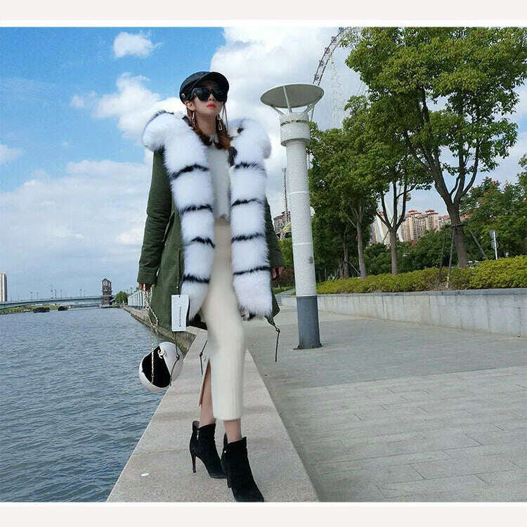 KIMLUD, MAOMAOKONG 2023 Winter Women Real Fur Coat Fox Fur Liner Warm Jacket With Natural Fur Collar Silver Fox Big Collar Long Parkas, KIMLUD Womens Clothes