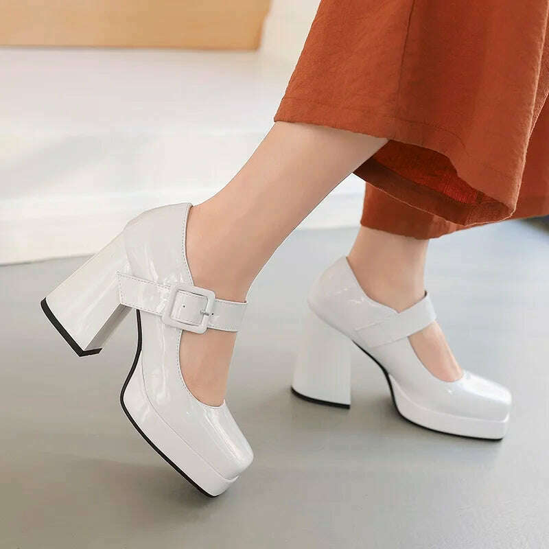 KIMLUD, Mary Janes classic ankle strap shoes women party dress OL shoes pu leather pumps thick high heels spring summer shoes lady pumps, KIMLUD Womens Clothes
