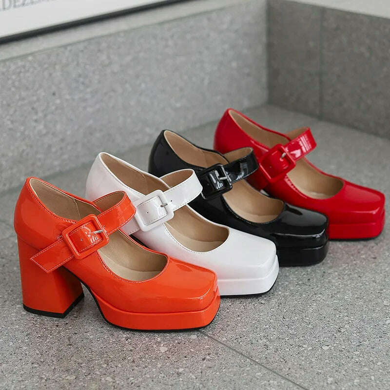 KIMLUD, Mary Janes classic ankle strap shoes women party dress OL shoes pu leather pumps thick high heels spring summer shoes lady pumps, KIMLUD Womens Clothes
