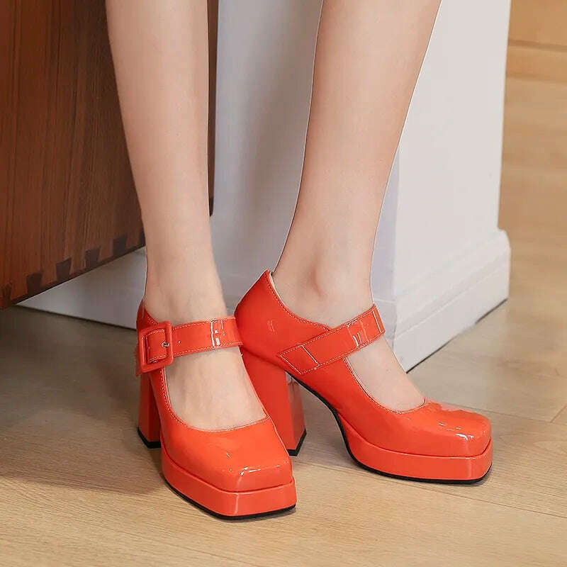KIMLUD, Mary Janes classic ankle strap shoes women party dress OL shoes pu leather pumps thick high heels spring summer shoes lady pumps, KIMLUD Womens Clothes